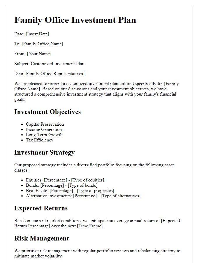 Letter template of customized investment plan for family office