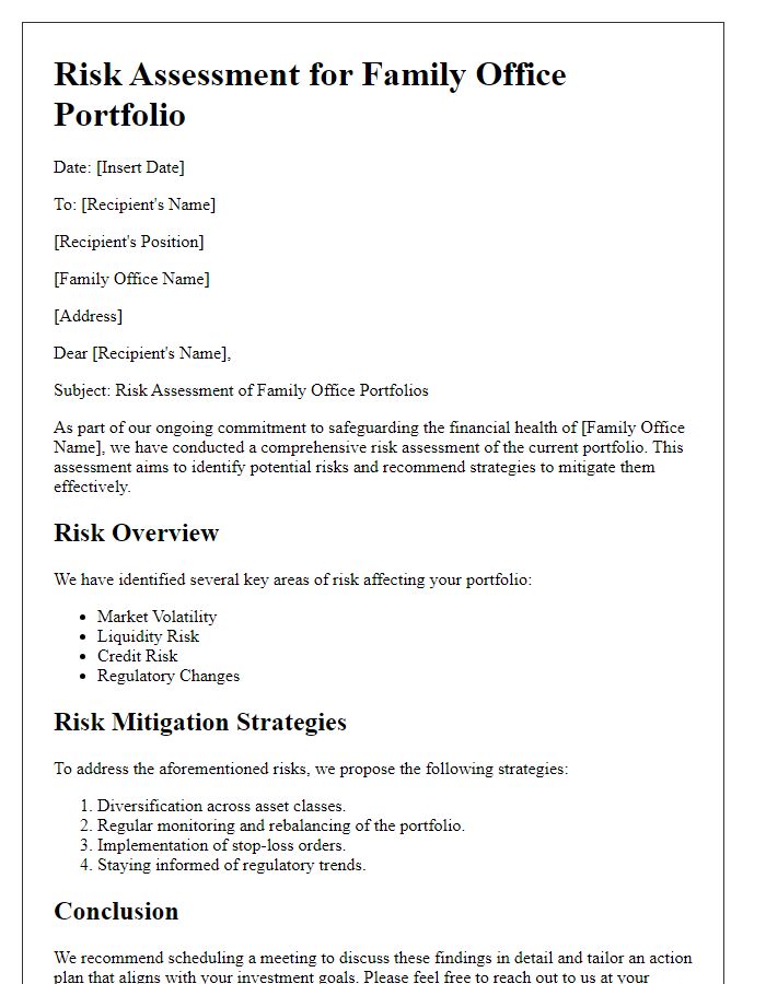 Letter template of risk assessment for family office portfolios