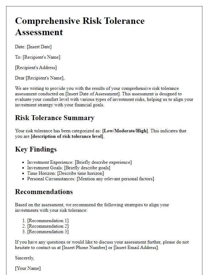 Letter template of comprehensive risk tolerance assessment