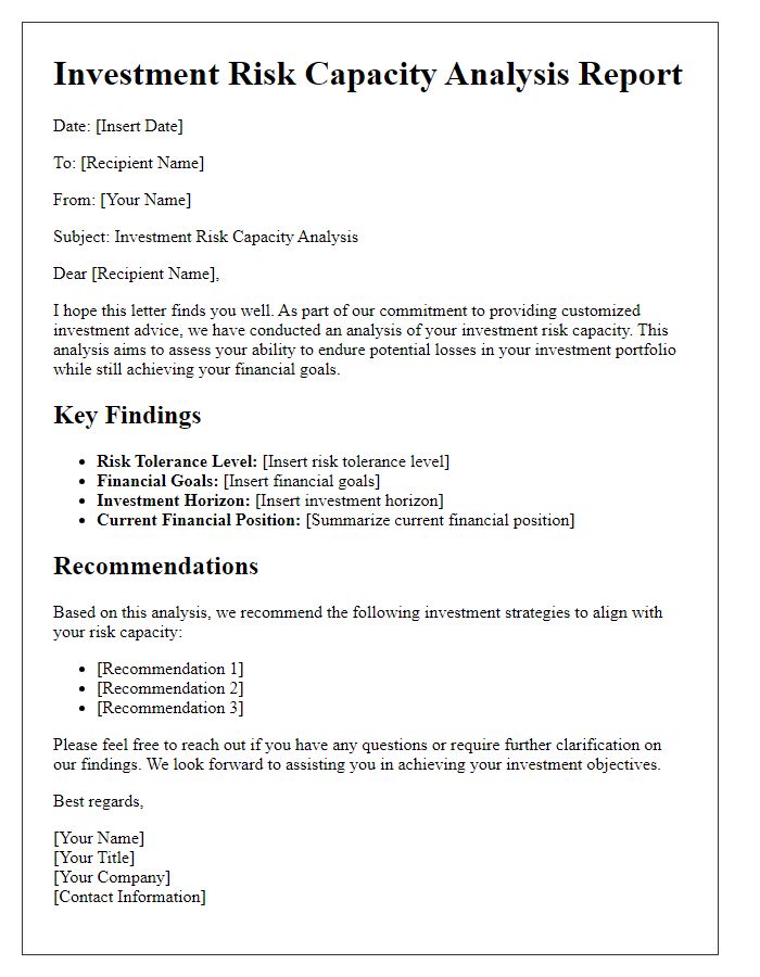 Letter template of investment risk capacity analysis