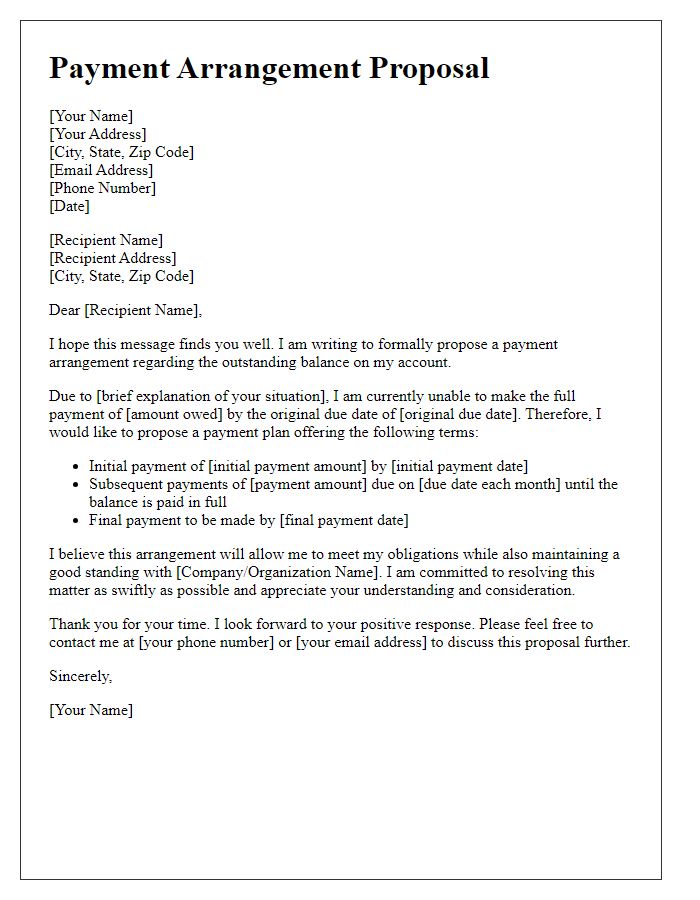 Letter template of payment arrangement proposal