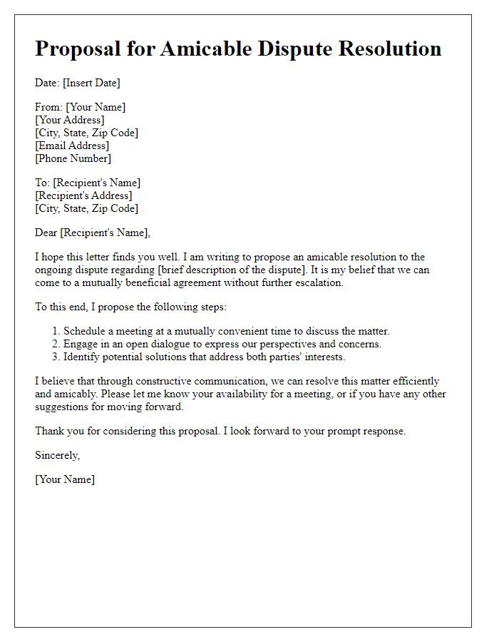 Letter template of amicable dispute resolution proposal.