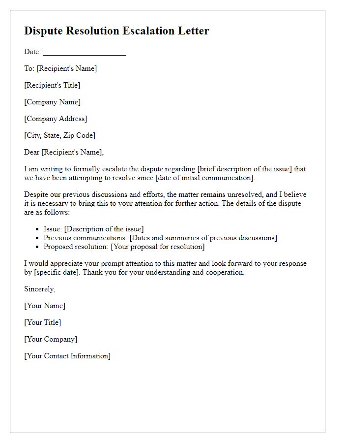 Letter template of dispute resolution escalation.