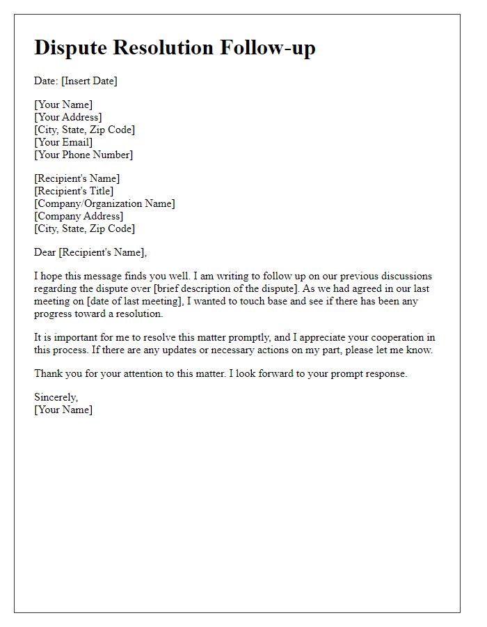 Letter template of dispute resolution follow-up.