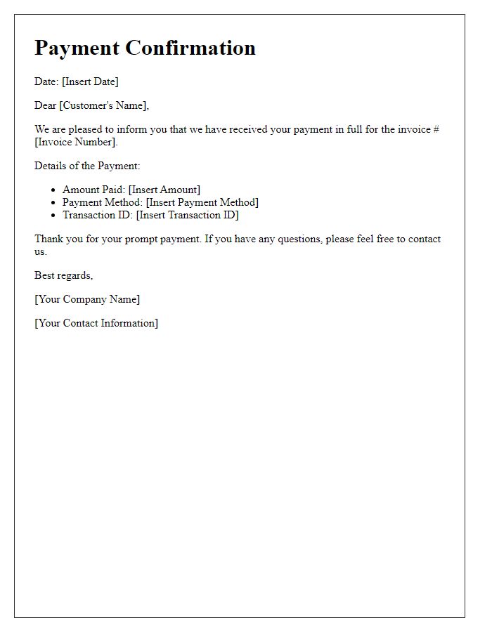 Letter template of Complete Payment Confirmation