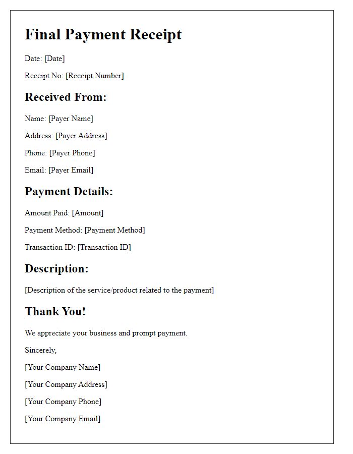 Letter template of Final Payment Receipt