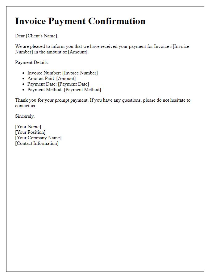 Letter template of Invoice Payment Confirmation