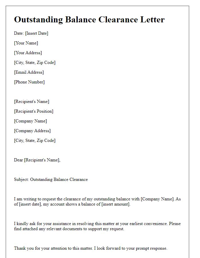 Letter template of Outstanding Balance Clearance