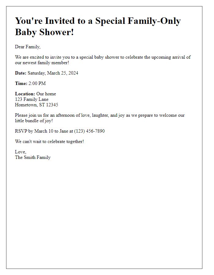 Letter template of baby shower invitation for a family-only event.