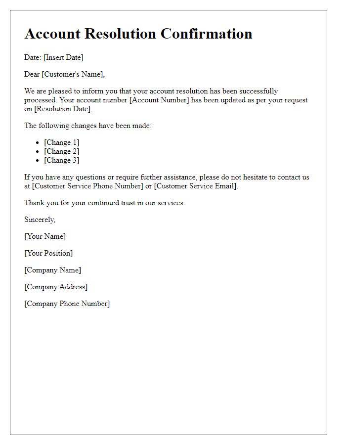 Letter template of account resolution confirmation