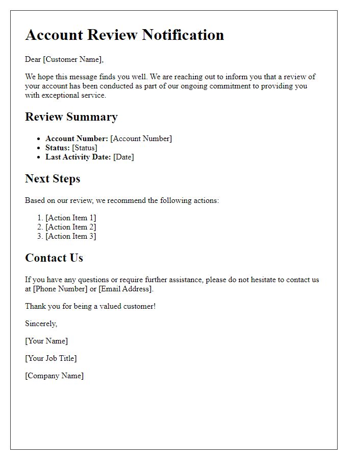 Letter template of account review and next steps