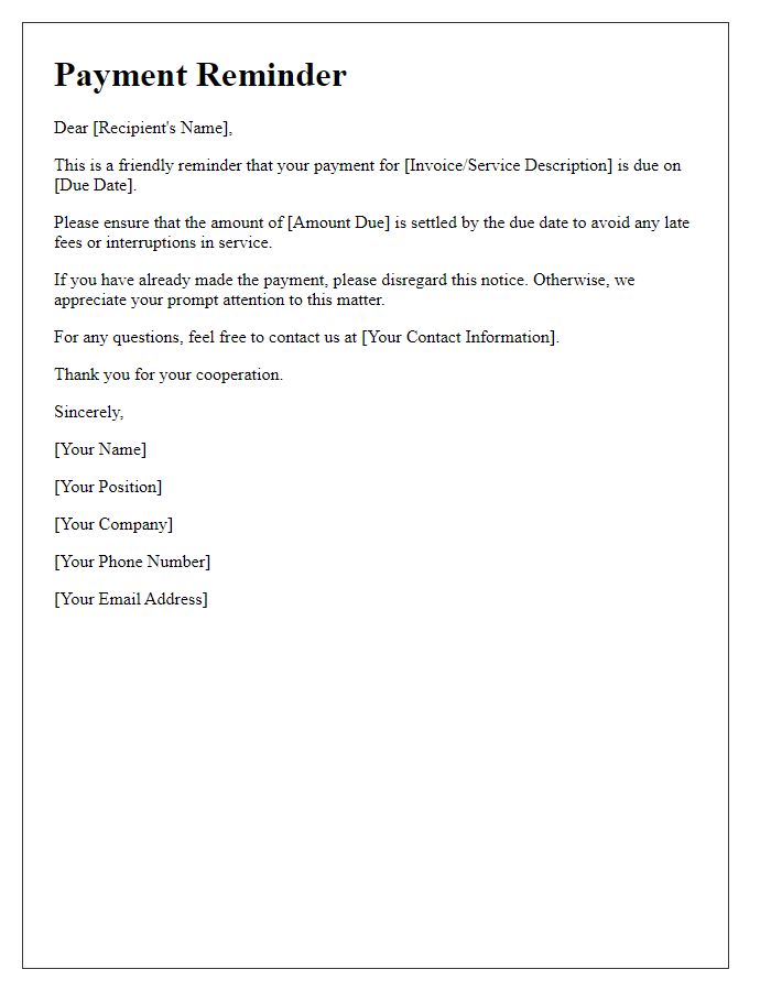 Letter template of reminders for payment deadlines