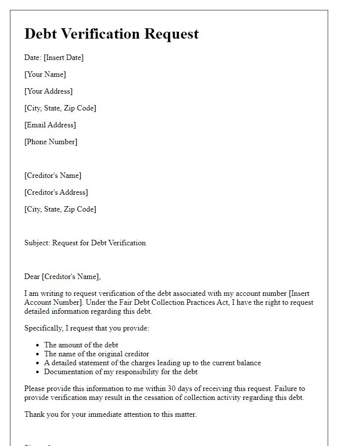 Letter template of comprehensive debt verification for account holders.