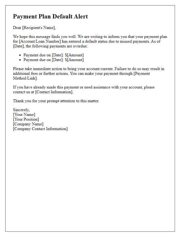 Letter template of Payment Plan Default Alert
