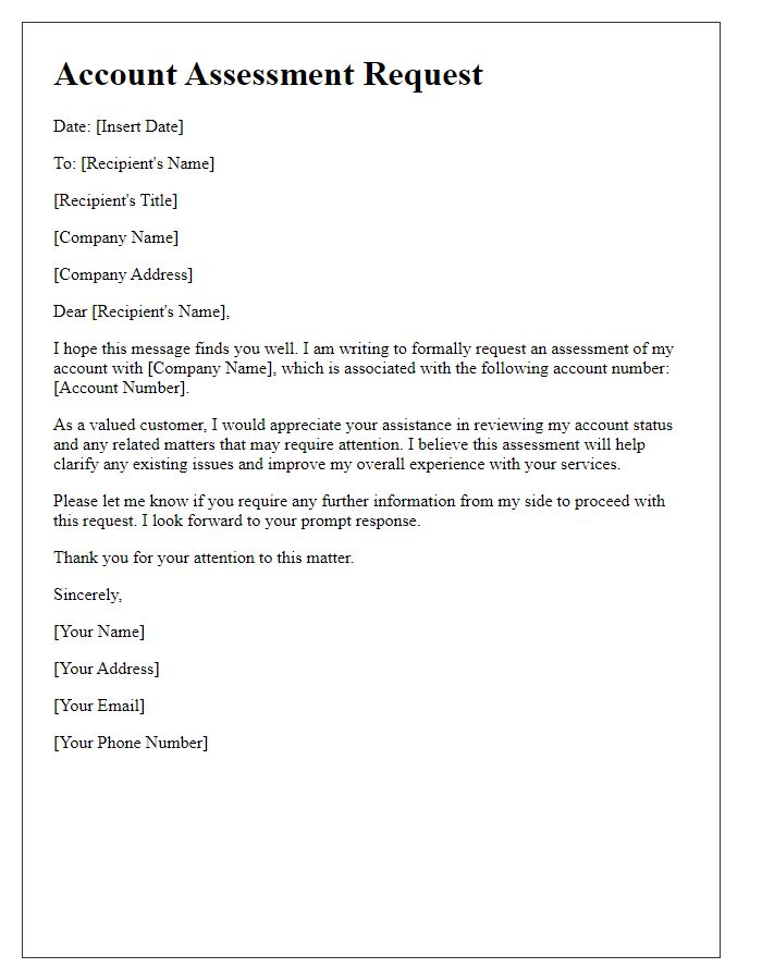 Letter template of account assessment request