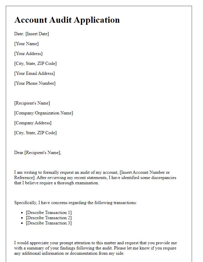 Letter template of account audit application