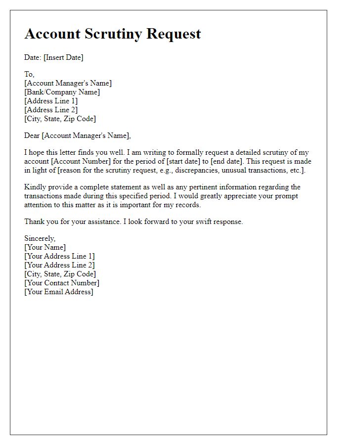 Letter template of account scrutiny ask