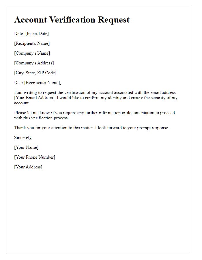 Letter template of account verification request