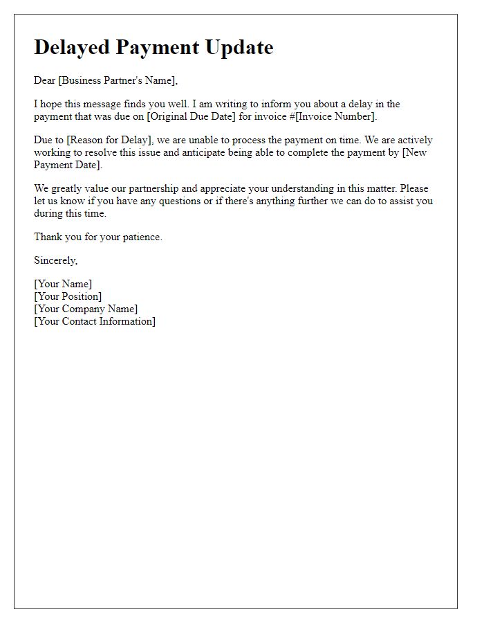 Letter template of delayed payment update for business partner