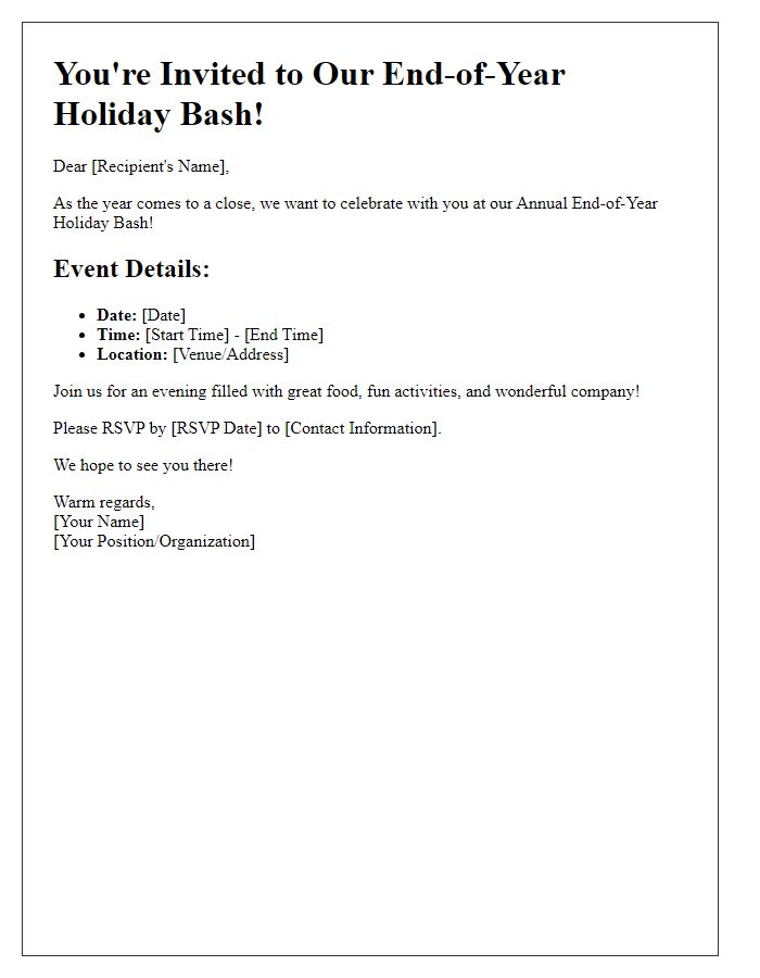 Letter template of end-of-year holiday bash invitation