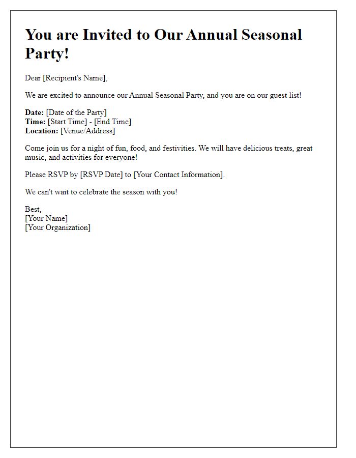 Letter template of seasonal party invitation