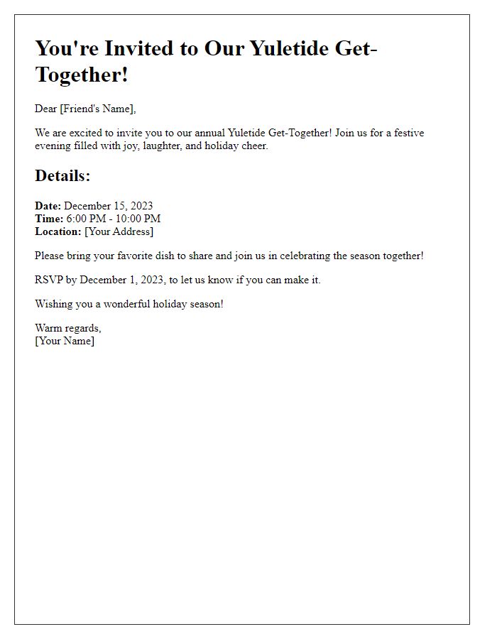 Letter template of yuletide get-together invitation