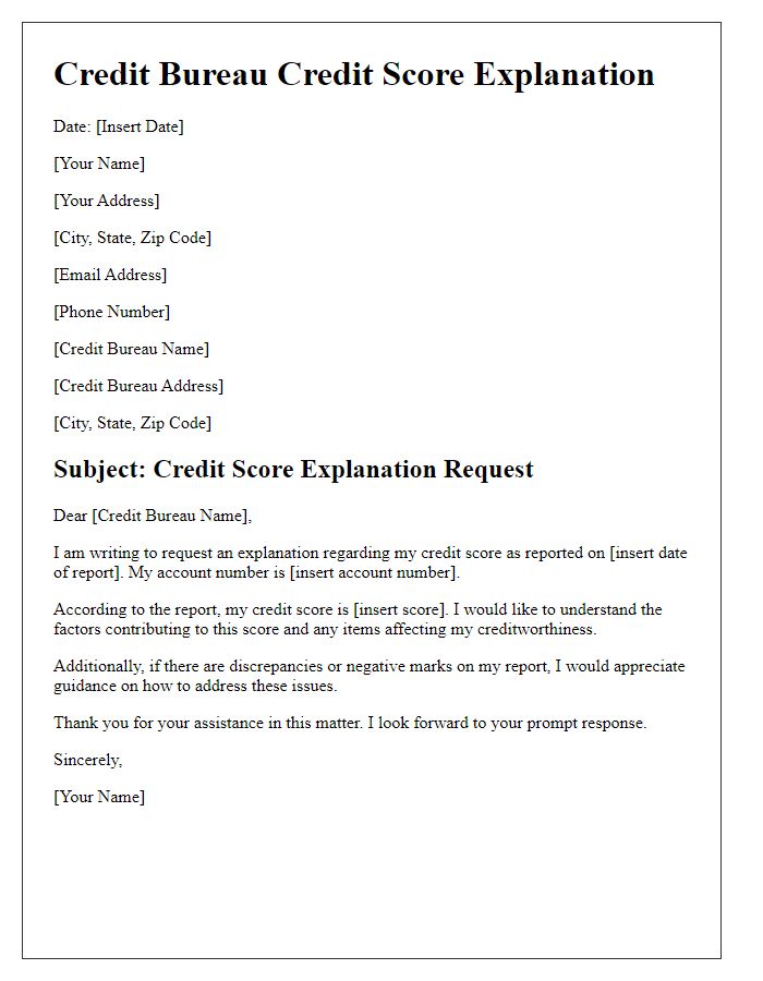 Letter template of credit bureau credit score explanation