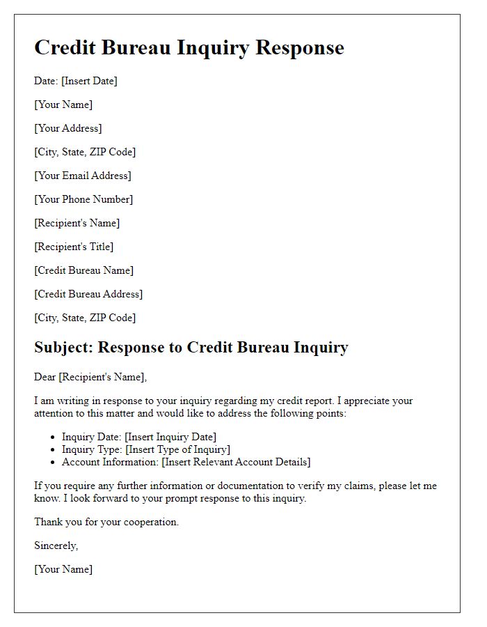 Letter template of credit bureau inquiry response