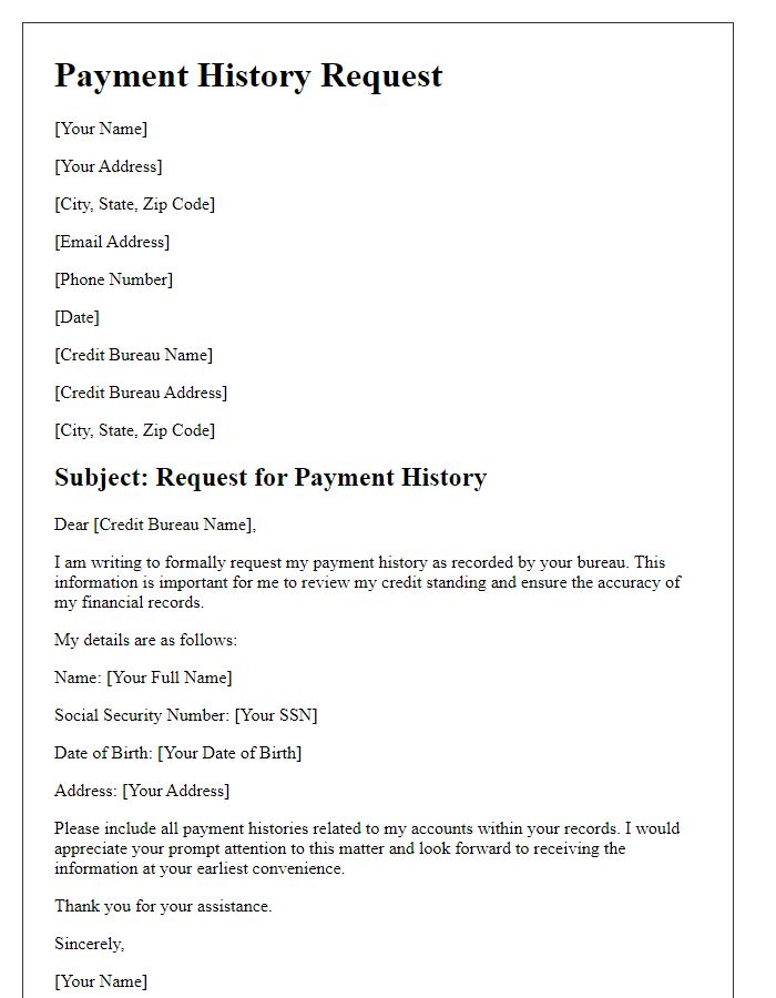 Letter template of credit bureau payment history request