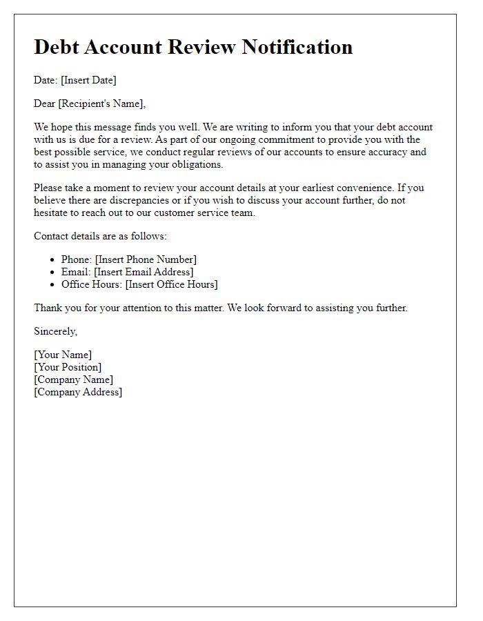 Letter template of debt account review notification