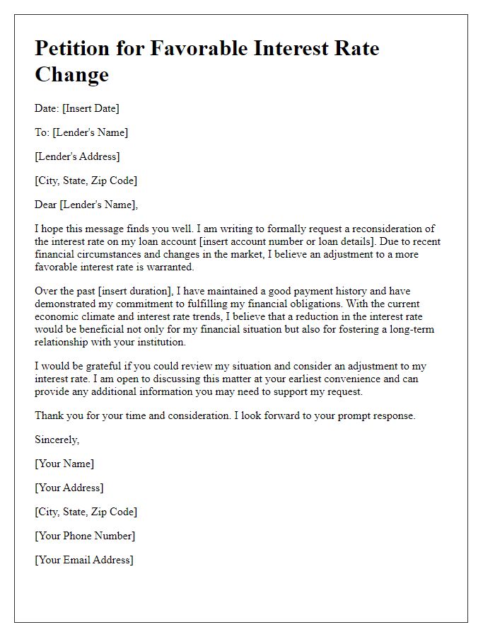 Letter template of petition for favorable interest rate change