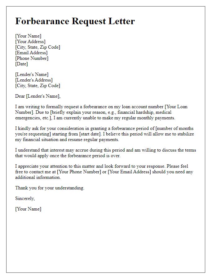 Letter template of forbearance request