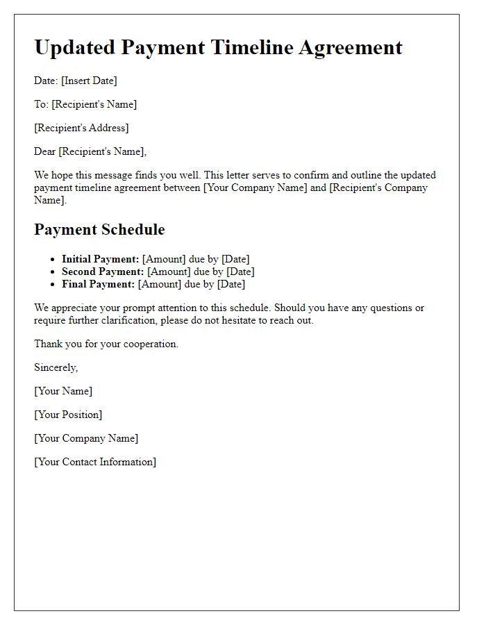 Letter template of updated payment timeline agreement