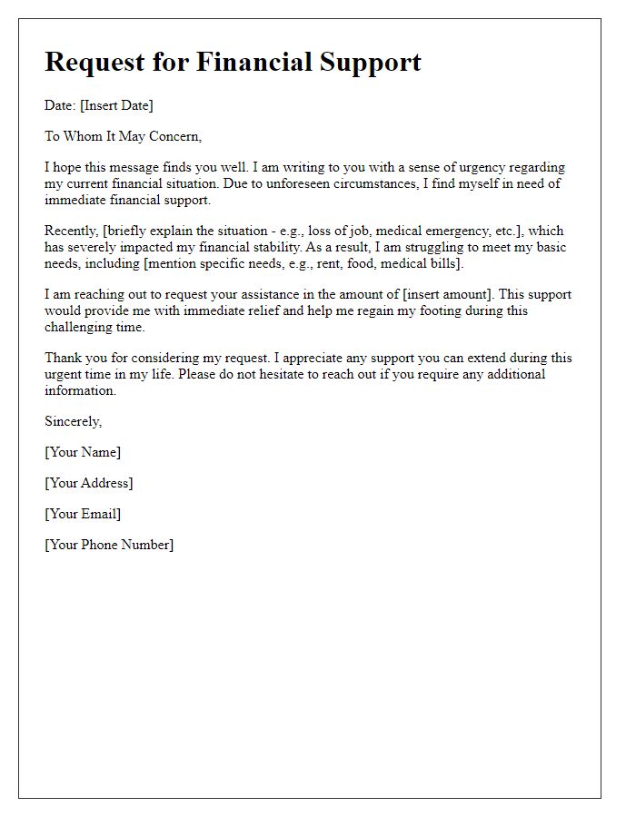 Letter template of urgent need for financial support