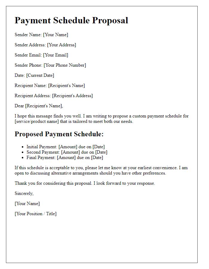 Letter template of custom payment schedule suggestion