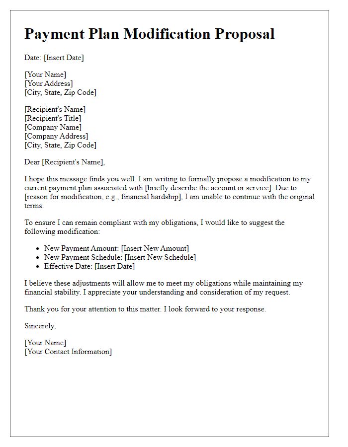 Letter template of payment plan modification proposal