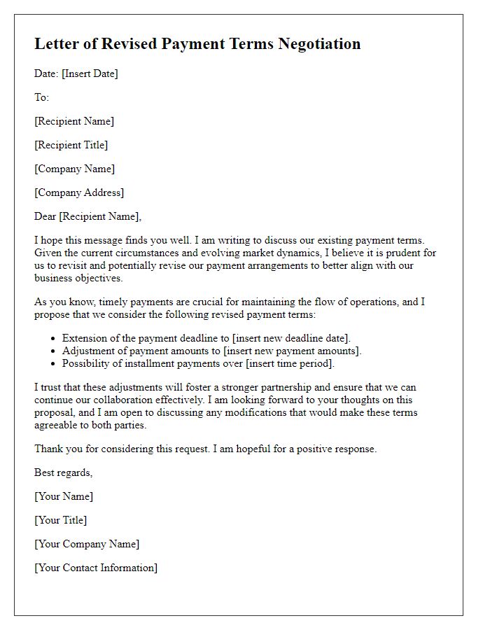 Letter template of revised payment terms negotiation