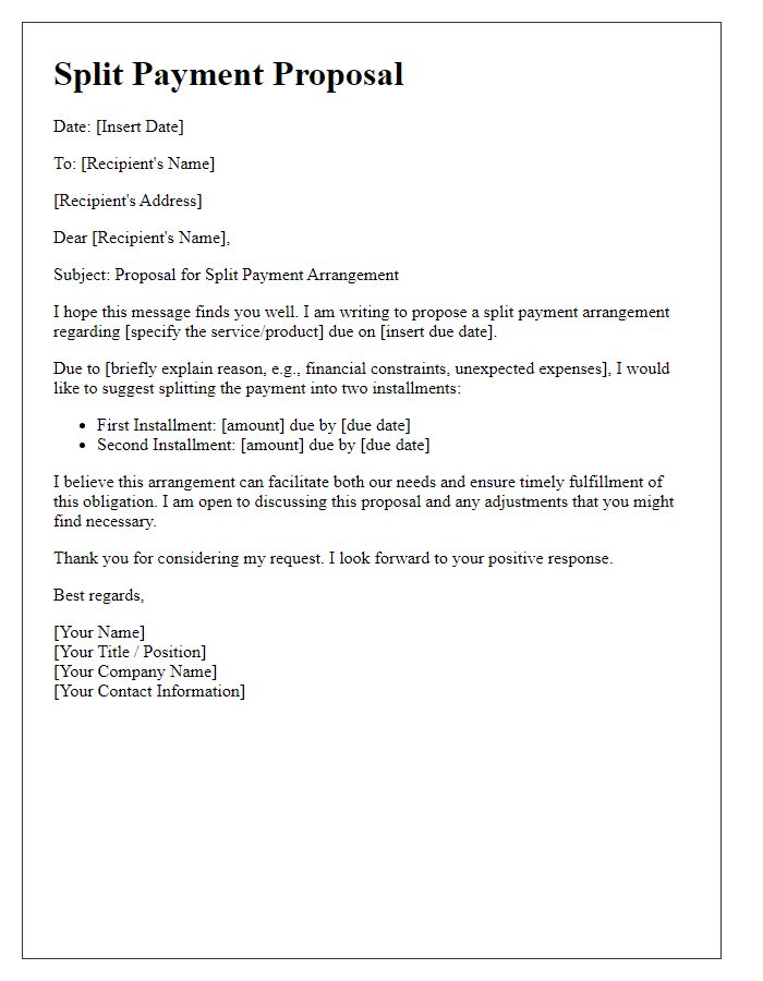 Letter template of split payment proposal