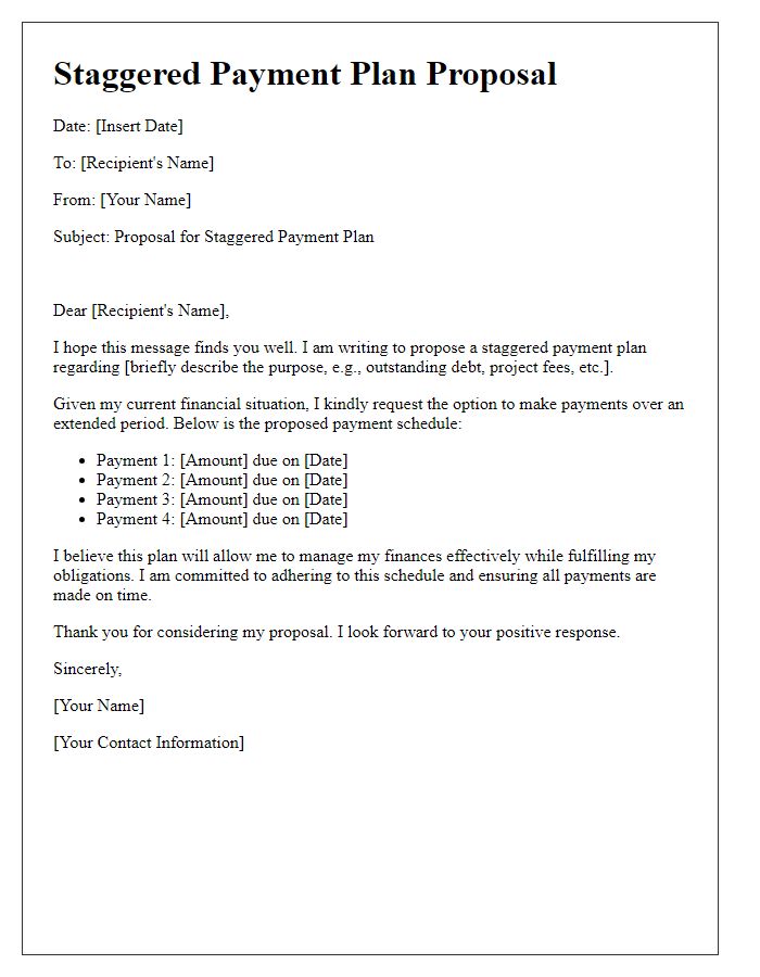 Letter template of staggered payment plan proposal