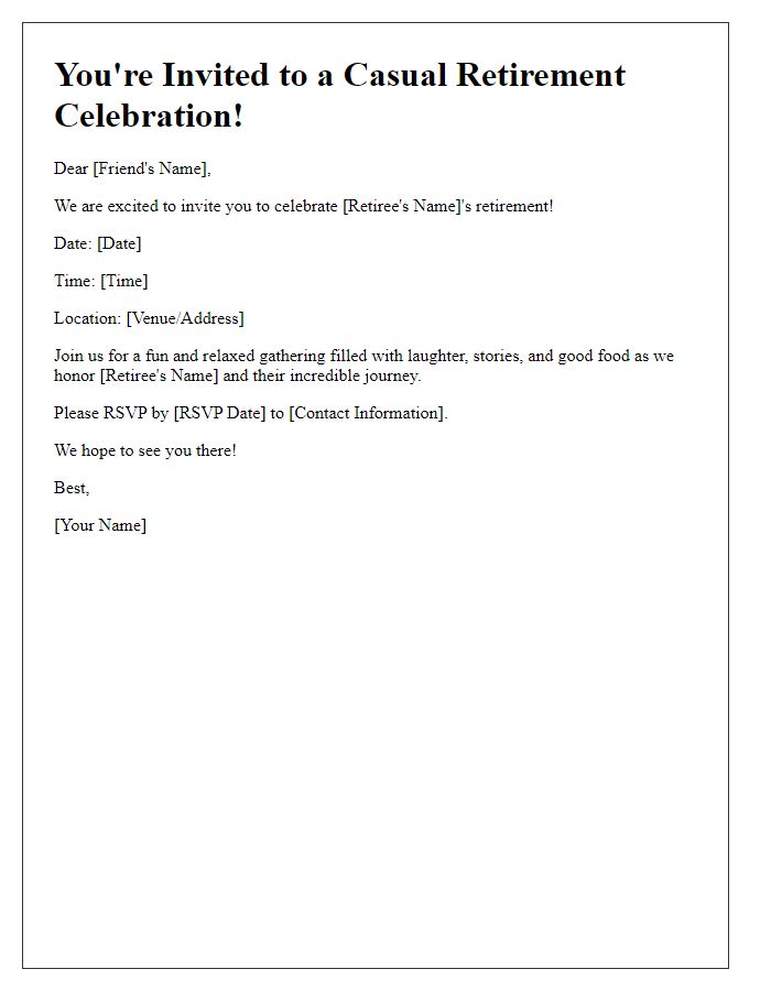 Letter template of casual retirement celebration invite