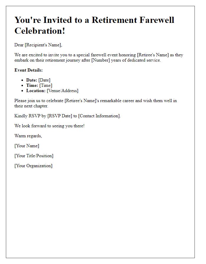 Letter template of retirement farewell event invitation