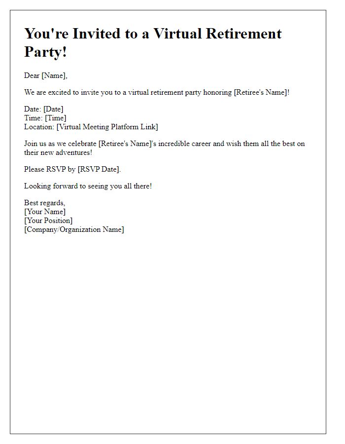 Letter template of virtual retirement party invitation