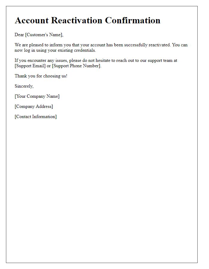 Letter template of account reactivation confirmation