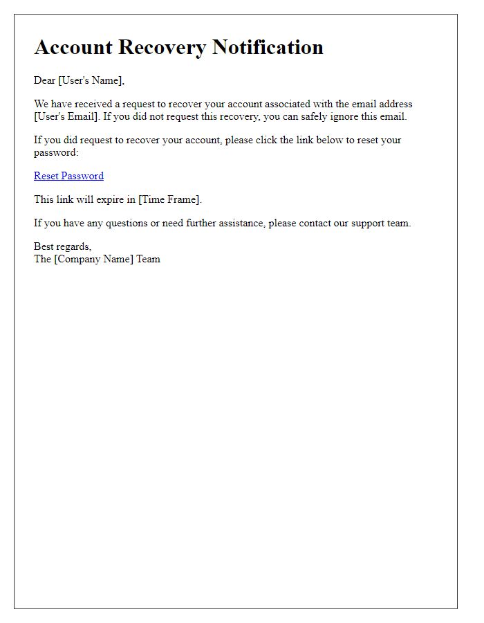 Letter template of account recovery notification