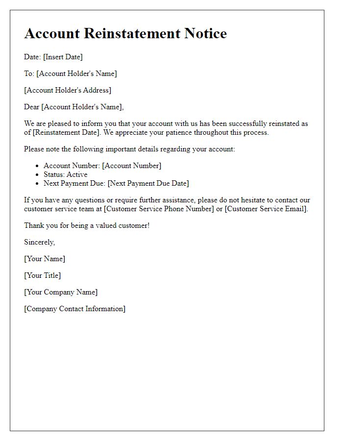 Letter template of account reinstatement notice