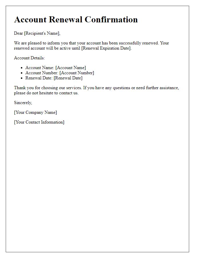 Letter template of account renewal confirmation