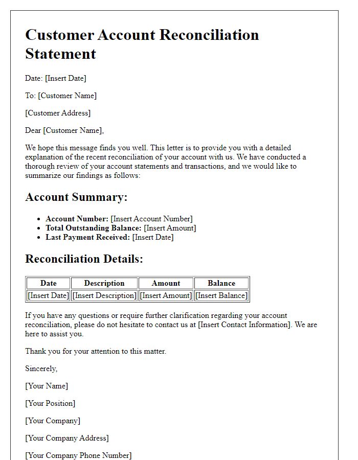 Letter template of customer account reconciliation explanation