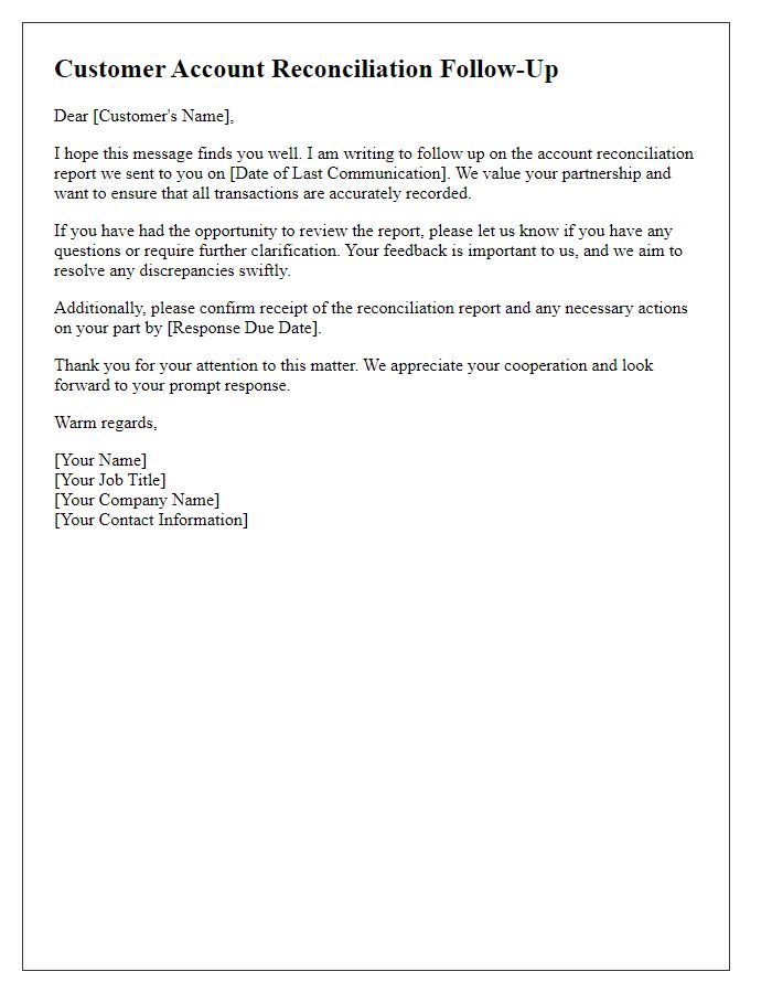 Letter template of customer account reconciliation follow-up