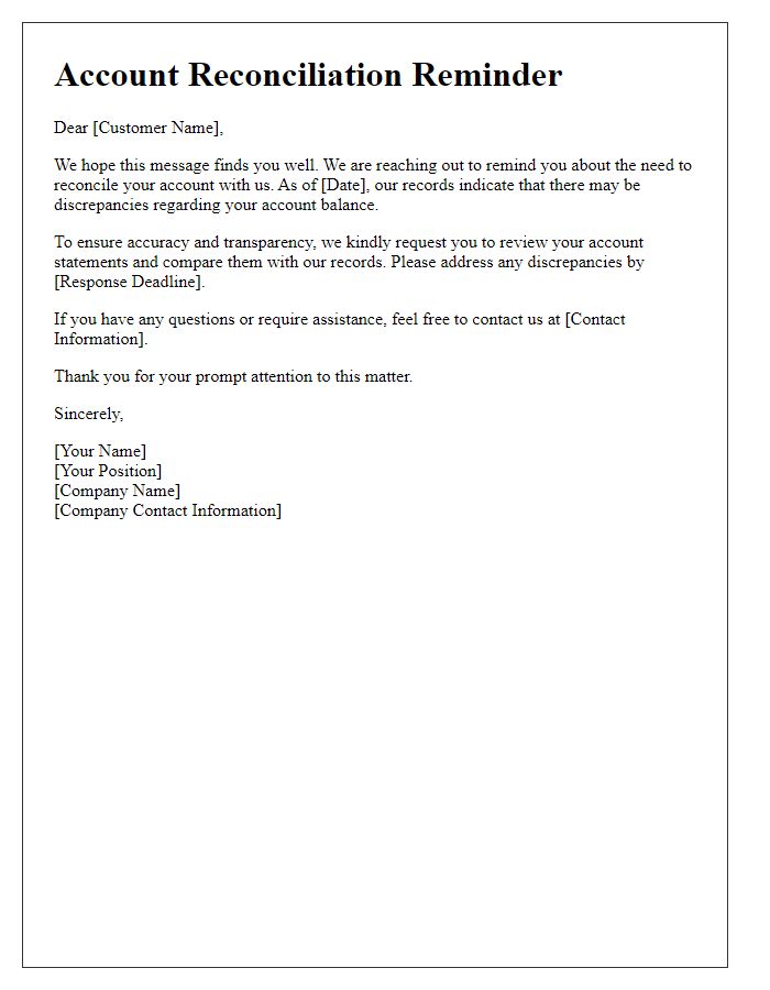 Letter template of customer account reconciliation reminder