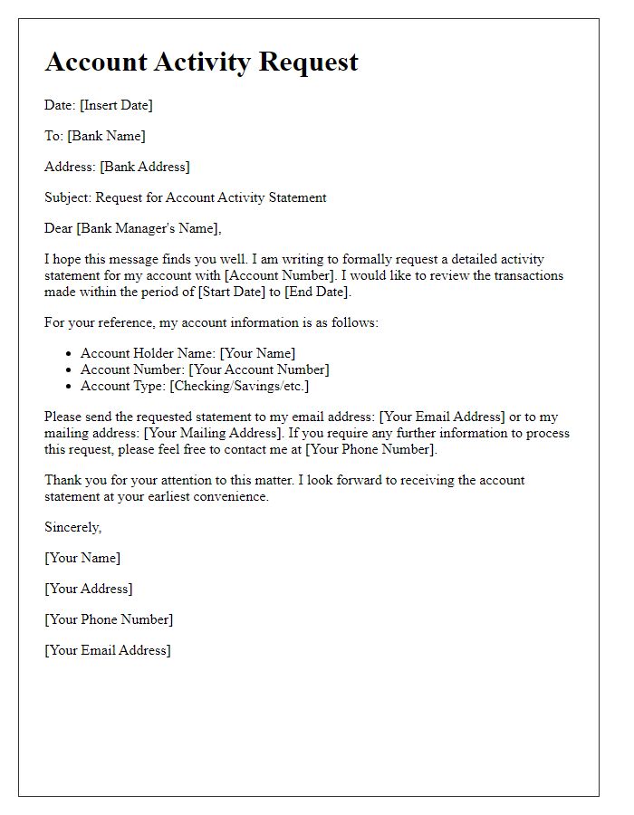 Letter template of account activity request